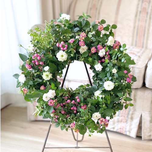 真珠の木とグリーンアイスの寄せ植えリース ☆*:.｡. 幸せのwreath
