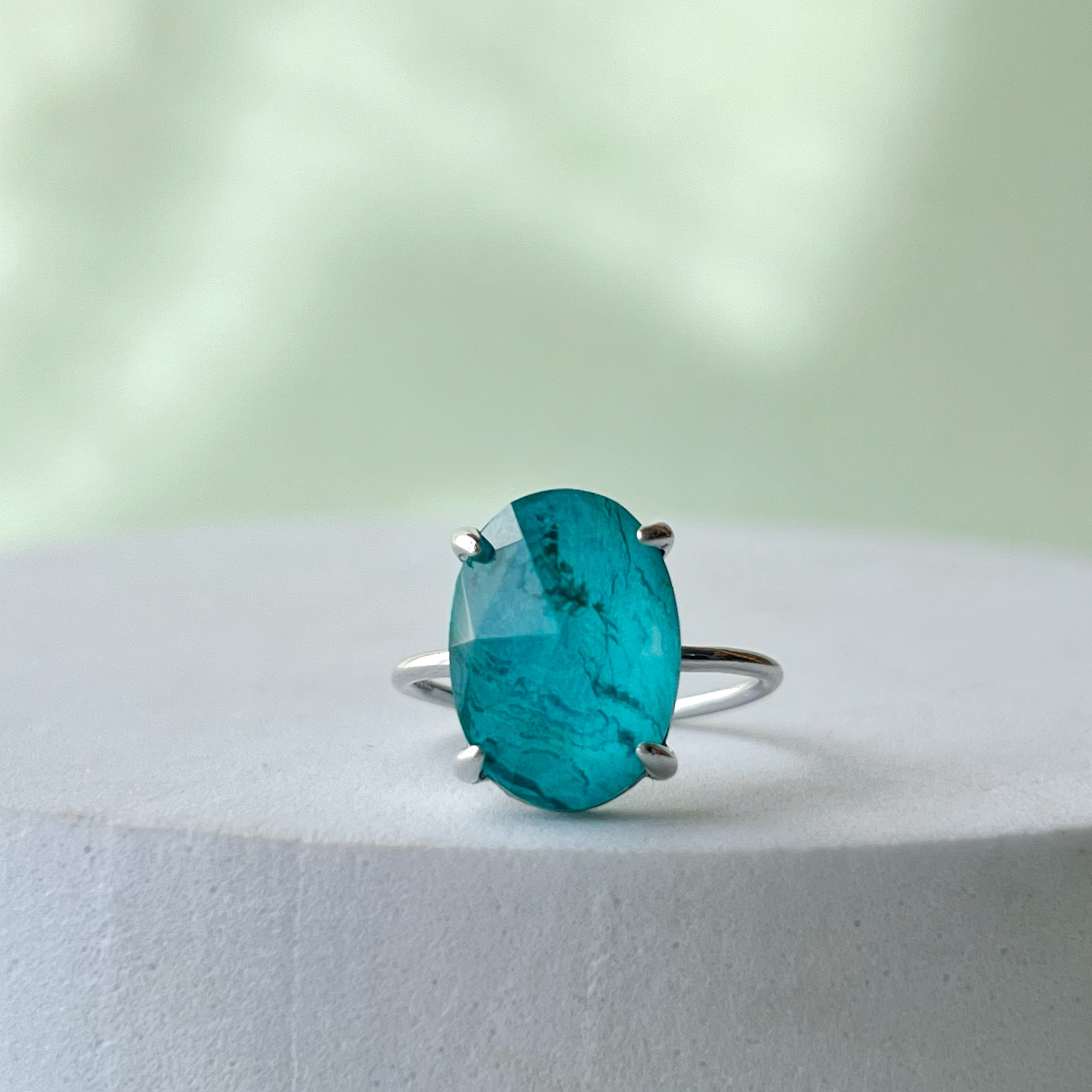 【JORIE】大粒クリソコラ×クリスタル貼り　リングsilver925　フリーサイズ、固定サイズ、刻印あり