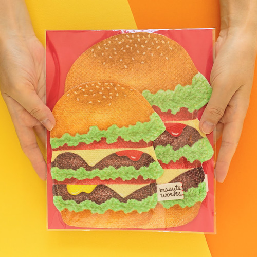 人と被らない！】大人・こども ガーゼハンカチセット ハンバーガー