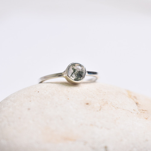 モスアゲートの一粒シルバーリング シンプル シルバーリング 天然石