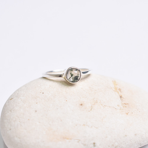 モスアゲートの一粒シルバーリング シンプル シルバーリング 天然石