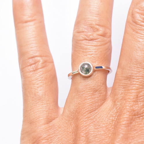 天然石リング、天然モスアゲート、シルバー925指輪、ハンドメイド モスアゲートの一粒シルバーリング シンプル シルバーリング 天然石