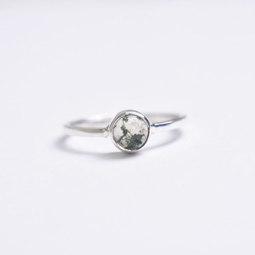 天然石リング、天然モスアゲート、シルバー925指輪、ハンドメイド モスアゲートの一粒シルバーリング シンプル シルバーリング 天然石