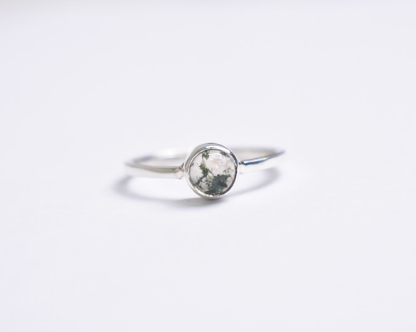 モスアゲートの一粒シルバーリング シンプル シルバーリング 天然石