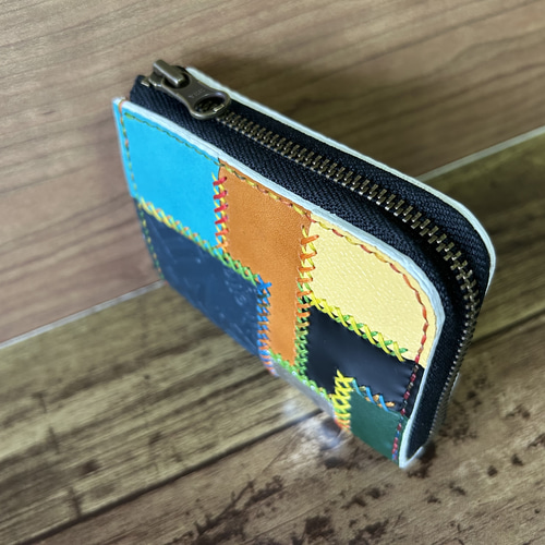 本革パッチワークL字ファスナーコンパクト財布 栃木レザー 本革パッチワークL字ファスナーコンパクト財布 栃木レザー