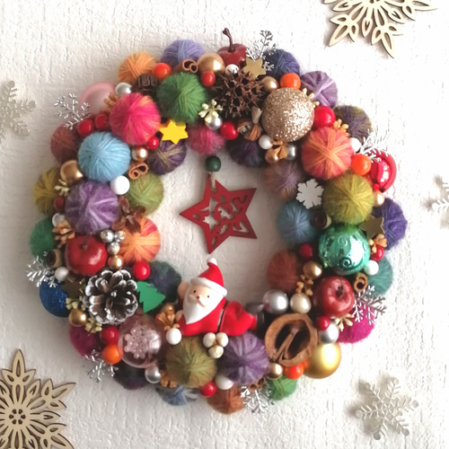 【再販】毛糸玉リース☆クリスマス 再販】毛糸玉リース☆クリスマス