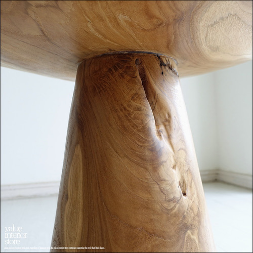 ナチュラルウッド 丸型サイドテーブル-コーヒーテーブル　(一枚板) 天然木チークウッド無垢材の切り株をそのまま生かして作られたサイド