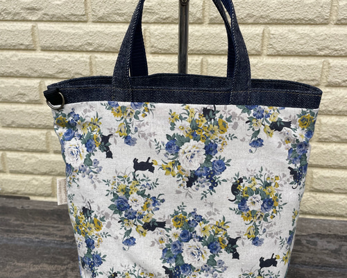 倉敷デニム✖️柄トートバッグ S.Mサイズ Hana*Hana トートバッグ Hana
