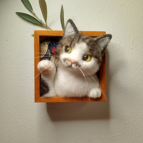 ほっこり♡猫の見える窓】キジシロ猫ver.【羊毛フェルト】【猫