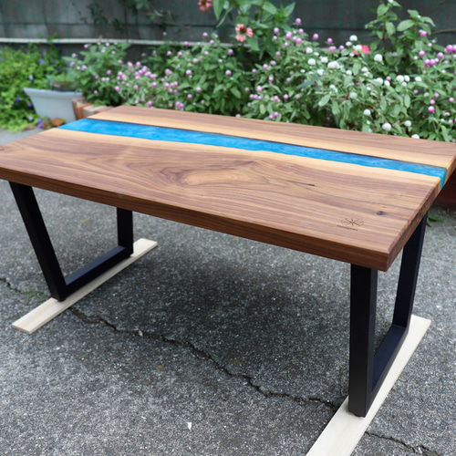 ウッドレジンコーヒーテーブル(カリビアンブルー) ローテーブル