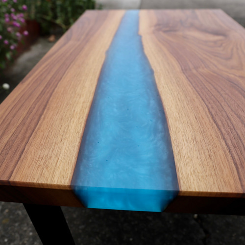 ウッドレジンコーヒーテーブル(カリビアンブルー) ローテーブル