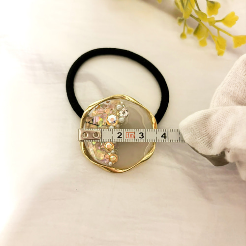 レジンヘアゴム 大ぶりバイカラーピンクシェル