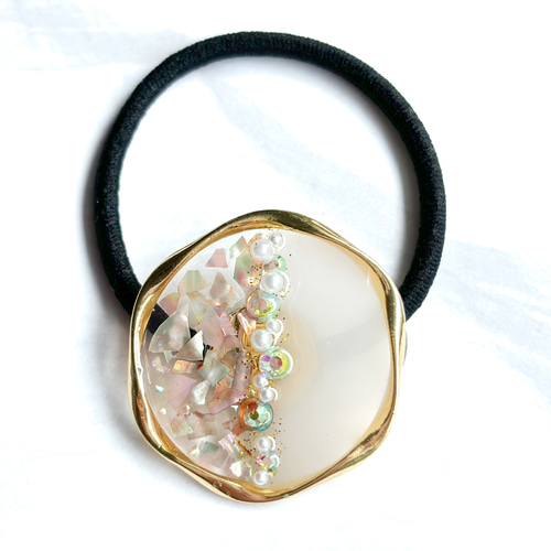 レジンヘアゴム 大ぶり バイカラーピンク シェル かわいい レジン ピンク