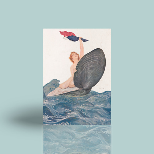 旗を掲げる女性絵画アートポスター☆海裸婦貝マリン神秘的美しい個性的