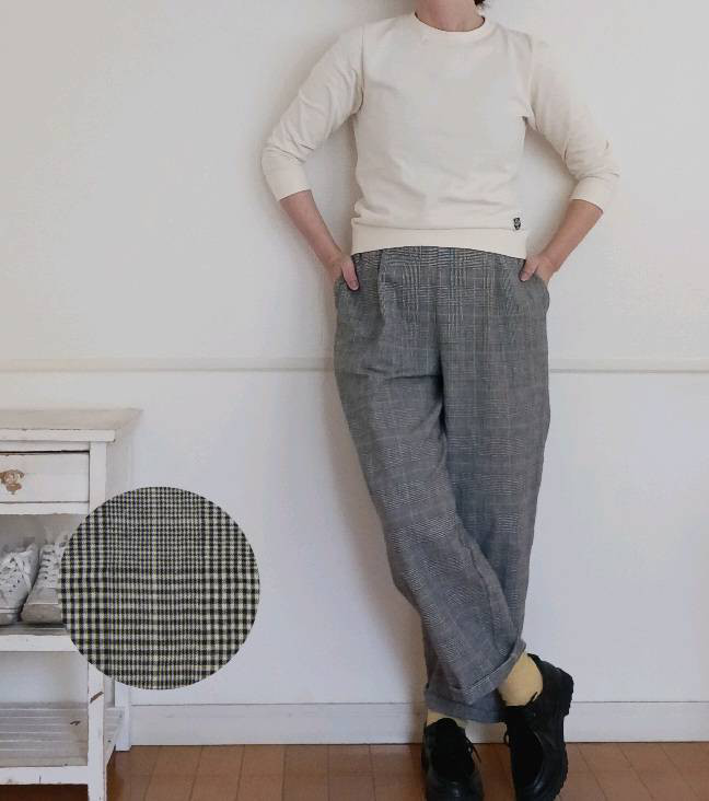 【women's S.M.L】日々のパンツ　綿麻グレンチェック