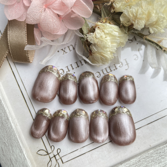 ネイルチップ ❁¨̮ ガラスフレンチネイル サイズオーダー カラー変更可  