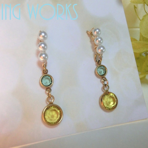 ヴィンテージスワロフスキーのシャネルピアス ペンダントトップ レモン