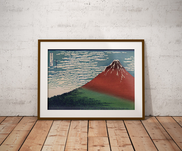 浮世絵 版画 赤富士 額入り