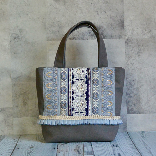 美しいインド刺繍リボンのグレートートバッグ トートバッグ muika.neko