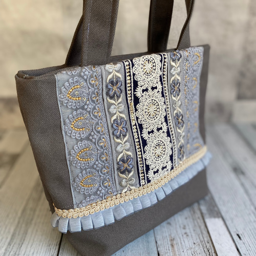 美しいインド刺繍リボンのグレートートバッグ トートバッグ muika.neko