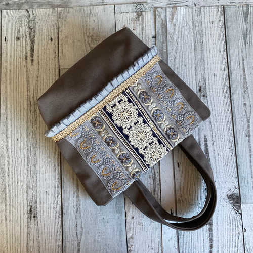 美しいインド刺繍リボンのグレートートバッグ トートバッグ muika.neko