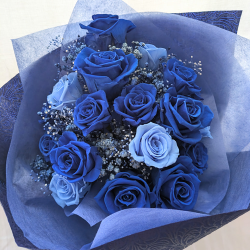 プリザーブドフラワー／青い薔薇と水色の薔薇18本花束／奇跡の祝福花束
