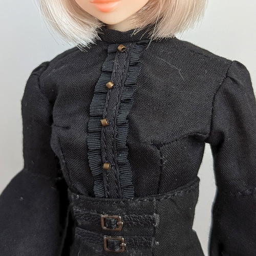 1266【momokoDOL※黒のフード付きロングケープ※1/6ドール服