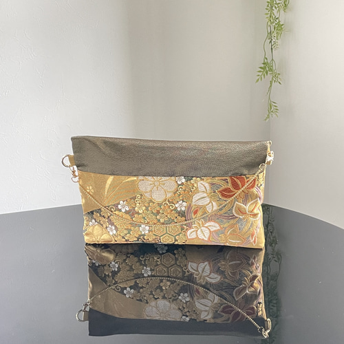 2wayバッグ　帯バッグ　薫風花丸文　クラッチバッグ　セカンドバッグ　チェーン付 2wayバッグ 帯リメイクバッグ 薫風花丸文 クラッチバッグ セカンド