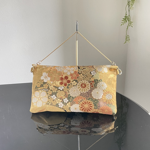 2wayバッグ 帯リメイクバッグ 薫風花丸文 クラッチバッグ セカンド