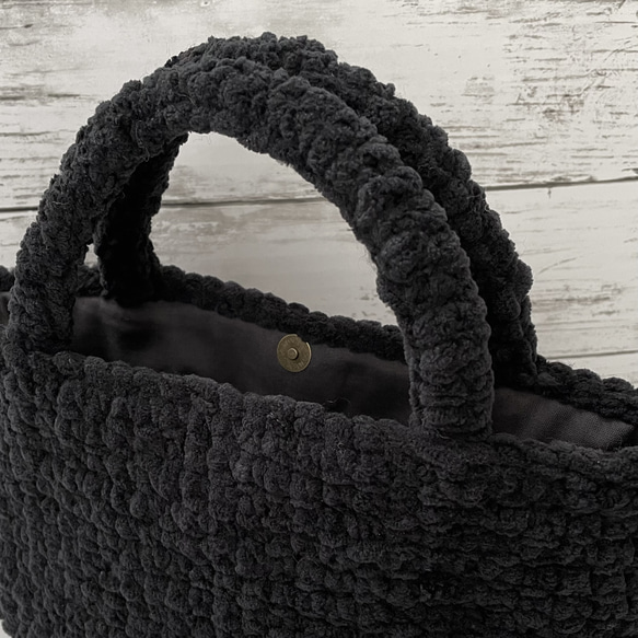 もこもこ編み ニットバッグ 毛糸バッグ [ブラック] 10枚目の画像