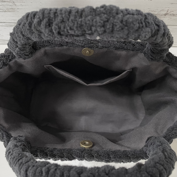 もこもこ編み ニットバッグ 毛糸バッグ [ブラック] 8枚目の画像