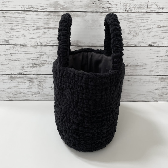 もこもこ編み ニットバッグ 毛糸バッグ [ブラック] 5枚目の画像