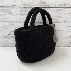 もこもこ編み ニットバッグ 毛糸バッグ [ブラック] 3枚目の画像