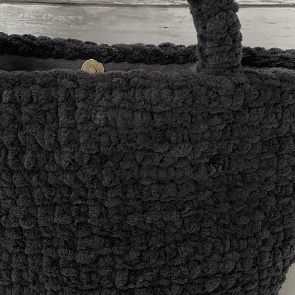 もこもこ編み ニットバッグ 毛糸バッグ [ブラック] 9枚目の画像
