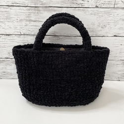 もこもこ編み ニットバッグ 毛糸バッグ [ブラック] 4枚目の画像