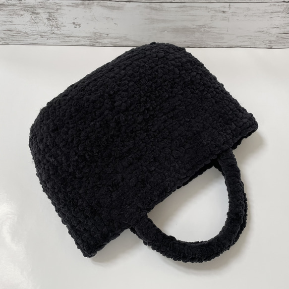 もこもこ編み ニットバッグ 毛糸バッグ [ブラック] 7枚目の画像