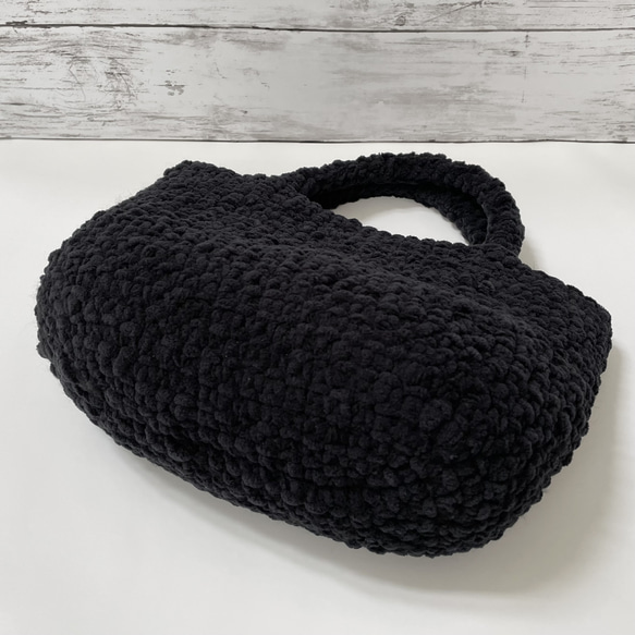 もこもこ編み ニットバッグ 毛糸バッグ [ブラック] 6枚目の画像