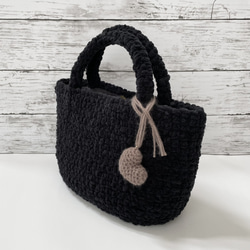 もこもこ編み ニットバッグ 毛糸バッグ [ブラック] 2枚目の画像