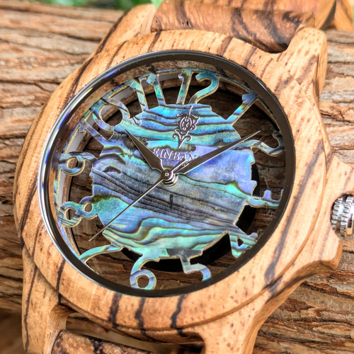木製腕時計】EINBAND Freiheit Zebrawood アバロンシェル文字盤