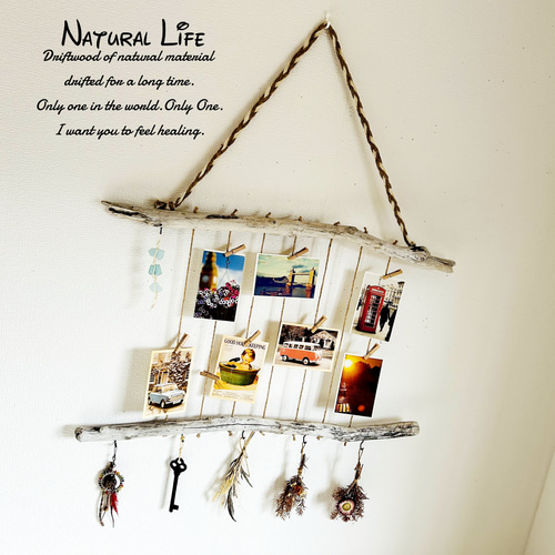 流木&シーグラス⁎✧✧ 写真ディスプレイ✧フォトフレーム✧壁掛け