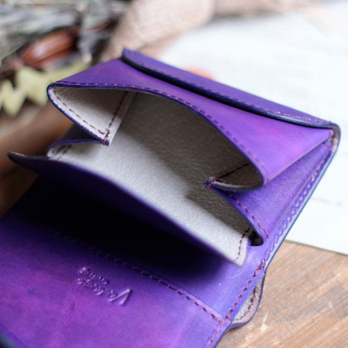 New.コンパクトウォレット 手染めパープル 受注製作品 二つ折り財布