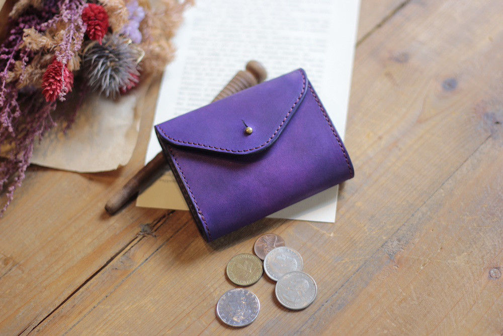 New.コンパクトウォレット　手染めパープル　受注製作品