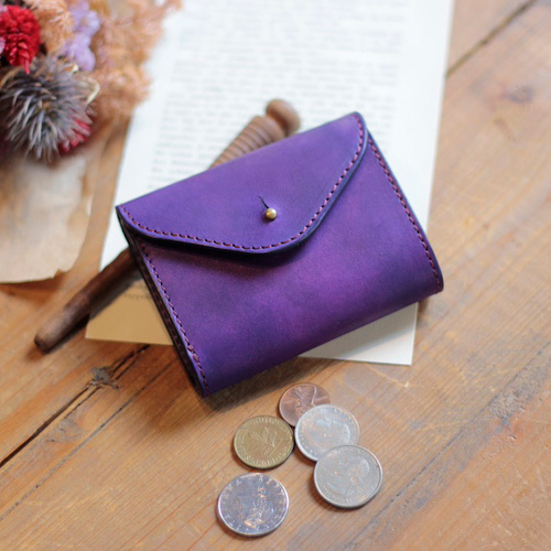 New.コンパクトウォレット 手染めパープル 受注製作品 二つ折り財布
