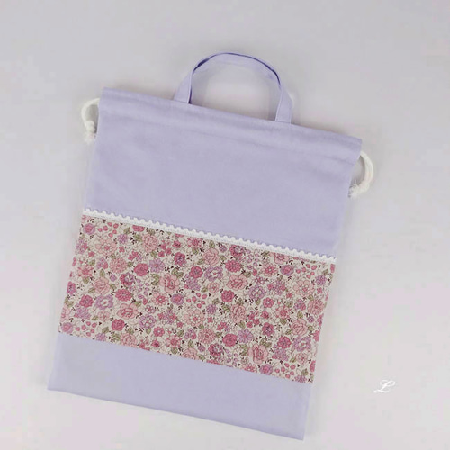 入園 グッズ 体操服入れ お着替え袋 持ち手付巾着袋L 35×30 花柄 紫
