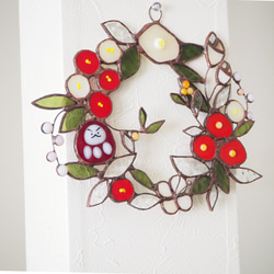 ステンドグラスのお正月だるまさんリース 3枚目の画像