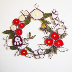 ステンドグラスのお正月だるまさんリース 7枚目の画像