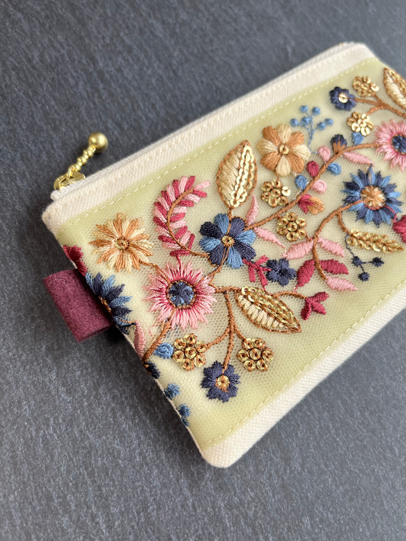 new⑤ インド刺繍リボン ミニポーチ コインケース 小物入れ 大人