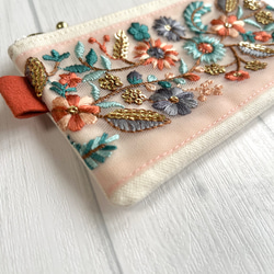 インド刺繍リボンのミニポーチ/生成×ピンクチュール 5枚目の画像