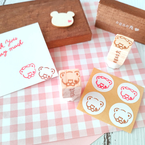 消しゴムはんこ No.286 ちびくまとシュークリーム 消しゴムはんこ No