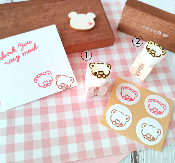 1つ450円】『♡ほっぺくまちゃん リボンくまちゃんミニはんこ